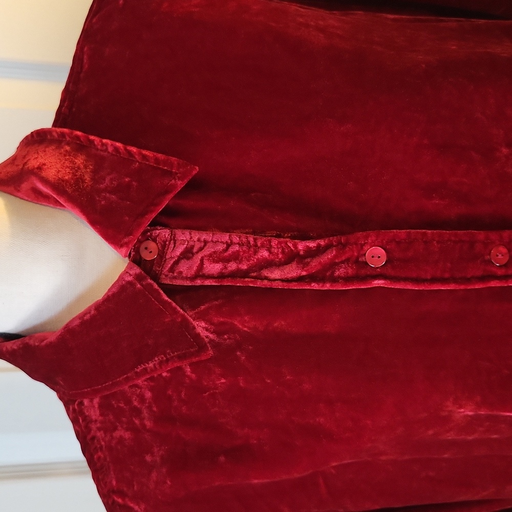 John Mark Scarlet Velvet Button Down Blouse - Picture 2 of 8